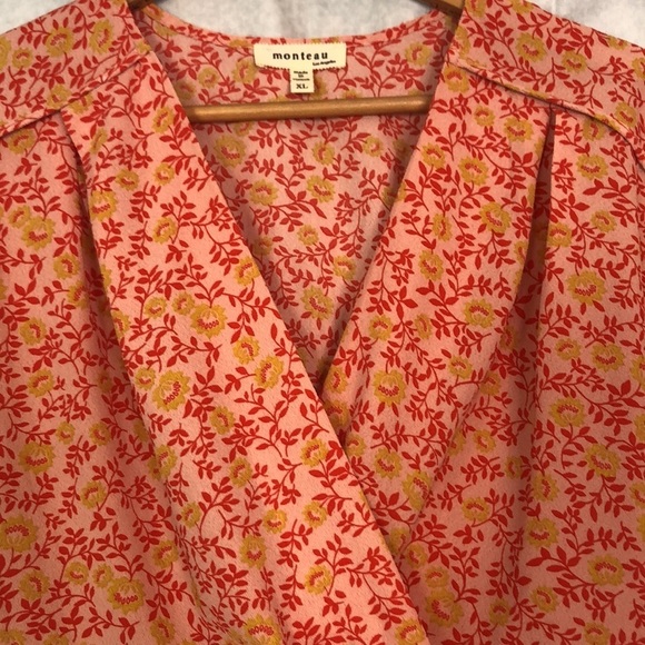 Monteau Los Angeles Crop Top Orange White Floral Size X-Large - Picture 4 of 13